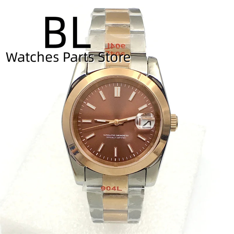 BLIGER Luxury Brown Dial Diamond Time Marks Watches For Men 36mm39mm Two Tone Rose Gold NH35 Movement Sapphire Glass Waterproof