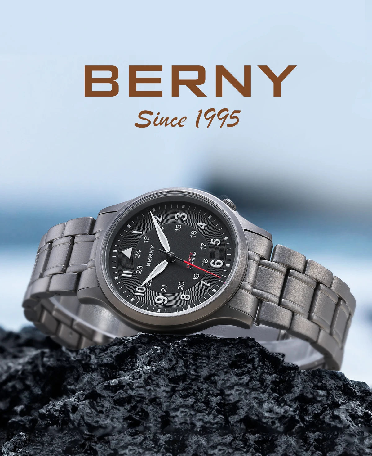 BERNY Full Titanium Watches for Men Outdoor Quartz Men's Field Pilot Wristwatch VH31 Super Luminous Sapphire Easy Read Watch