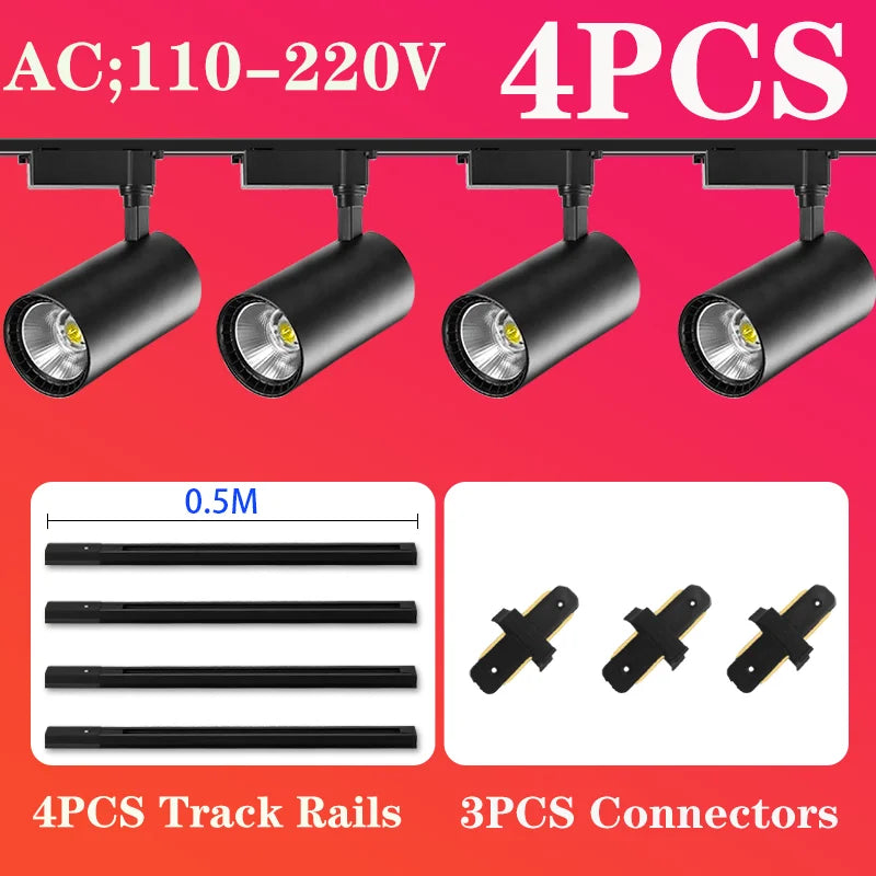 Full Set Led Track Light Fixture Rail 110-220V COB Ceiling Track Lamp 20/40W Spot Lighting For Clothing Shop Living Room Home