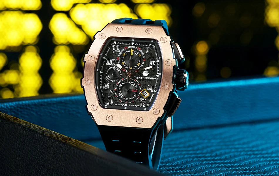 TSAR BOMBA New TB8204 Watch for Men Japan Quartz Chronograph 50M Waterproof Wristwatch Fashion Sport Clock Male Luxury Mens Gift