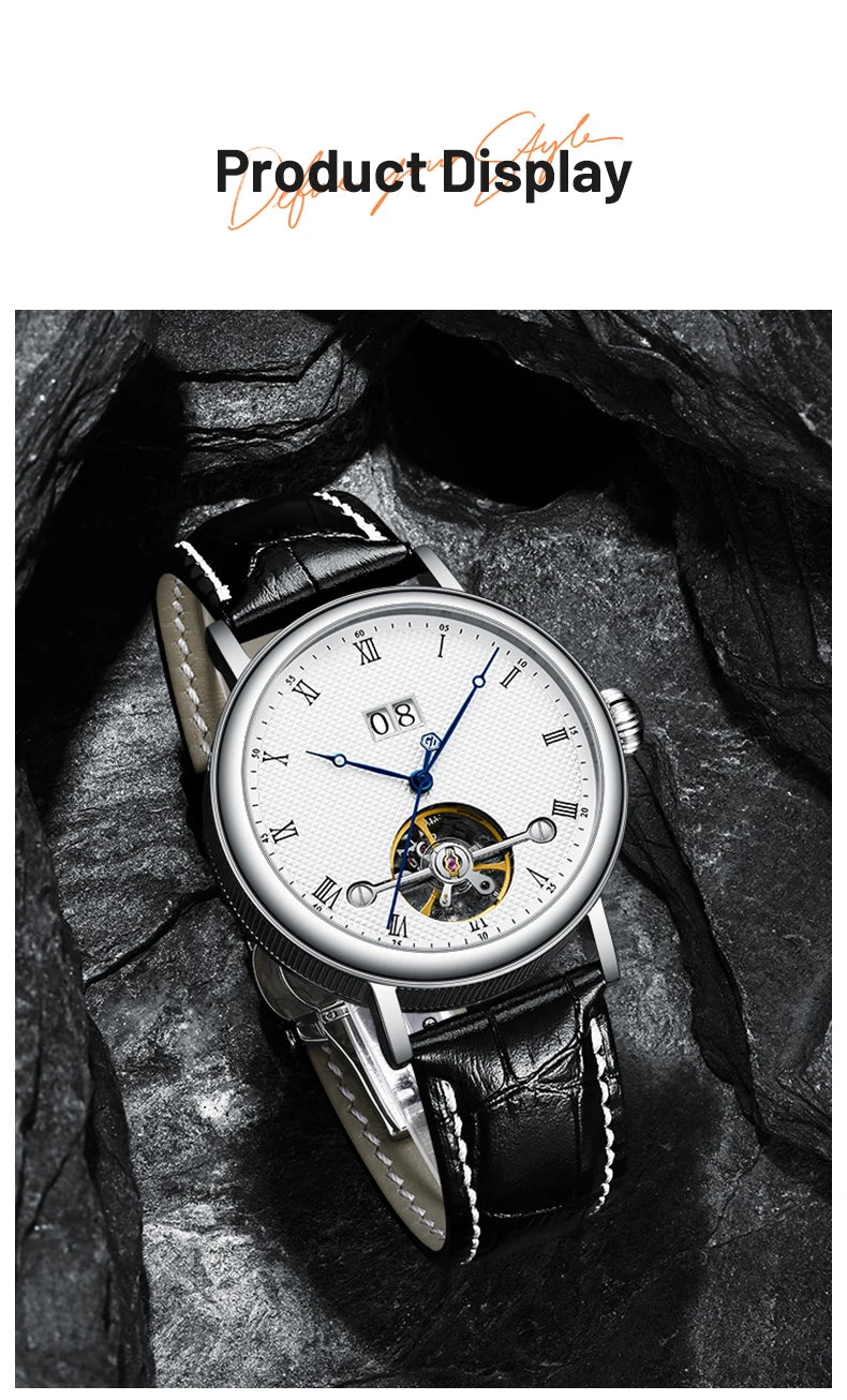 Montre homme haut de gamme Flywheel, montre de luxe à cadran Clous de Paris, étanche à 5 bars, mouvement mécanique automatique Seagull.