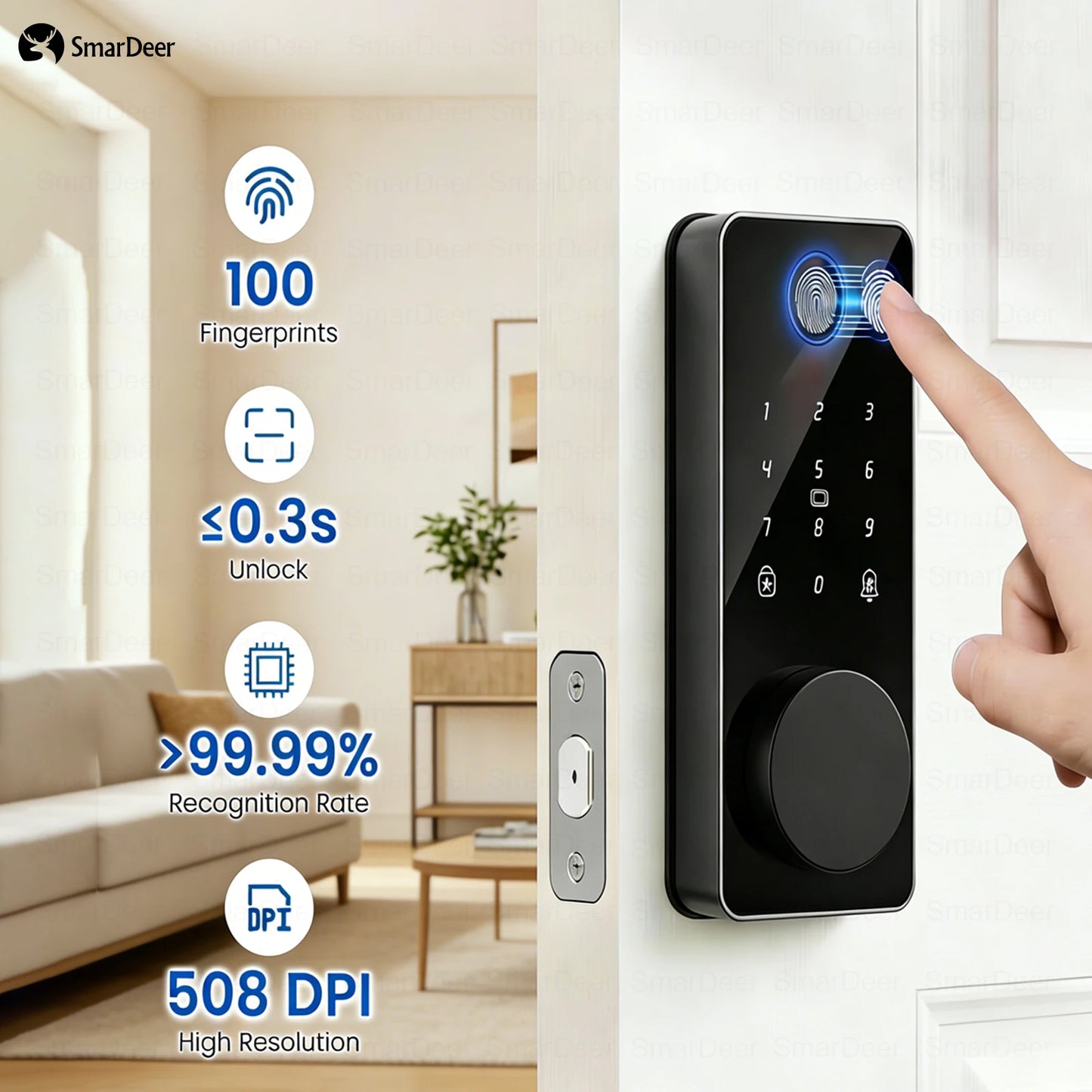Smart Door Lock - Keyless Entry Fingerprint Lock with Digital Keypad, WiFi Electronic Door Lock featuring Anti-Peep Code