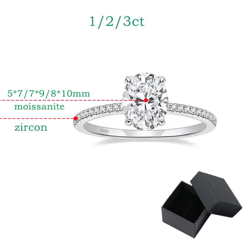 Smyoue Oval Cut 1CT 2CT 3CT D Color Moissanite Rings for Women Lab Diamond Wedding Promise Band S925 Sterling Silver Jewelry