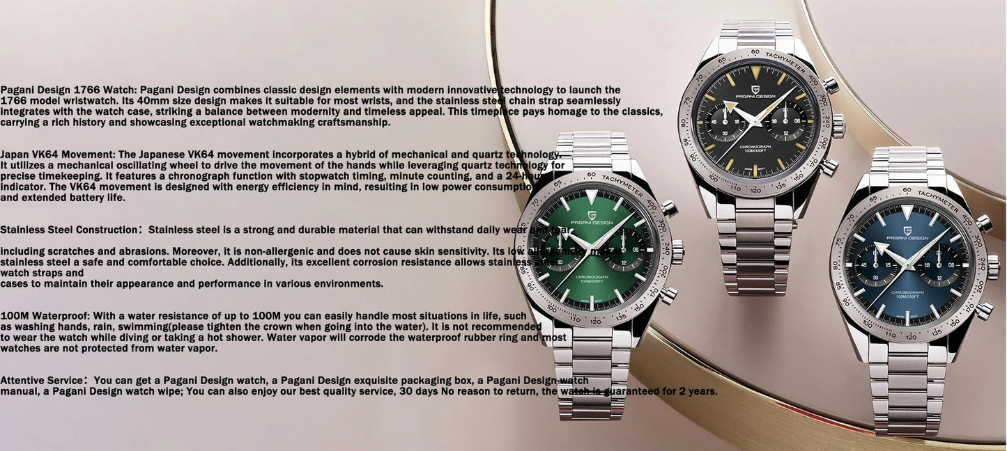 2025 New PAGANI DESIGN Men's Watches Luxury Quartz Wristwatches AR Sapphire Speed Sports Chronograph Watch Man VK64 Men Gift Box