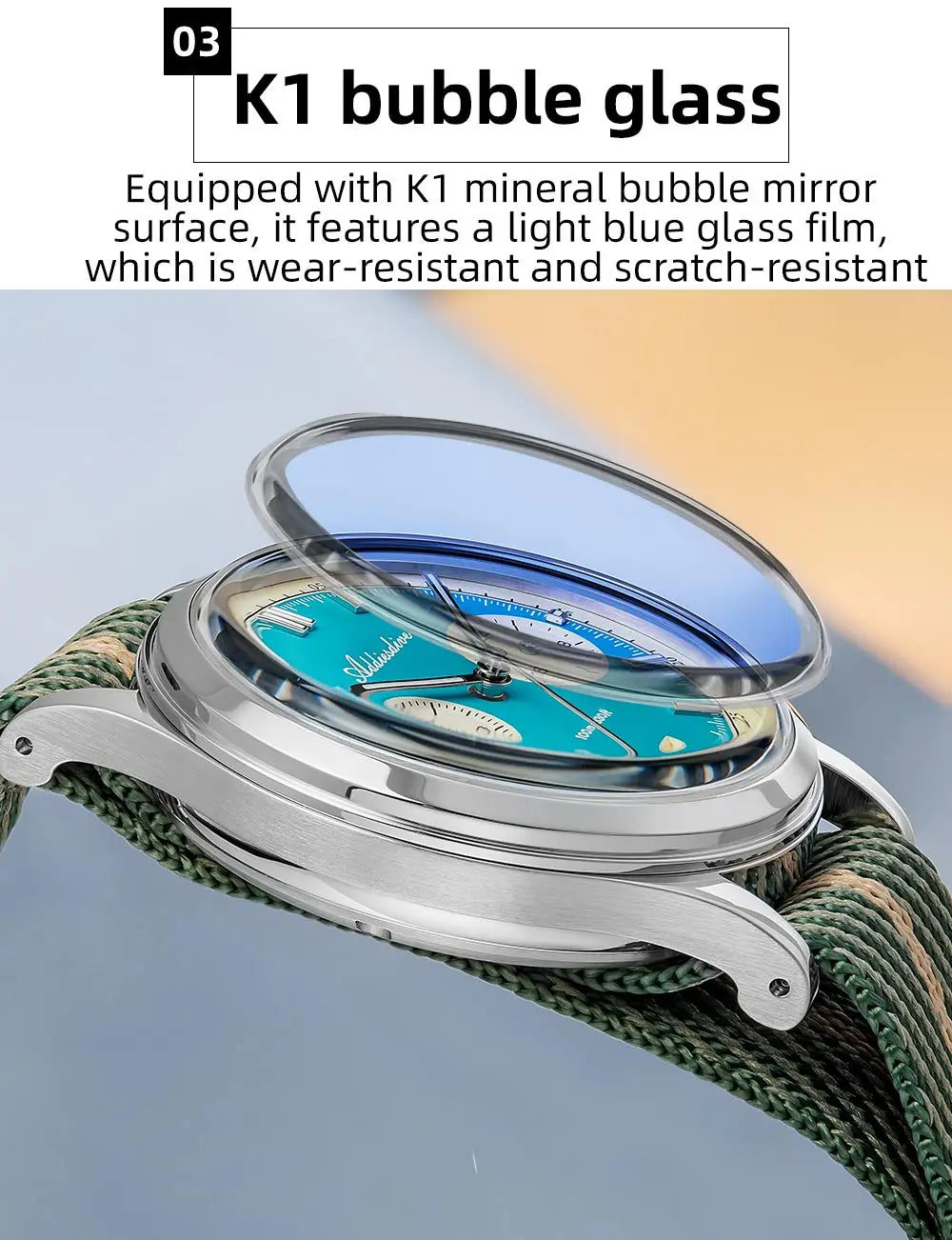 ADDIESDIVE Men's Quartz Chronograph Watch Luminous Bubble Glass 100m Waterproof Nylon Strap Watches For Man AD2095 Fashion Watch