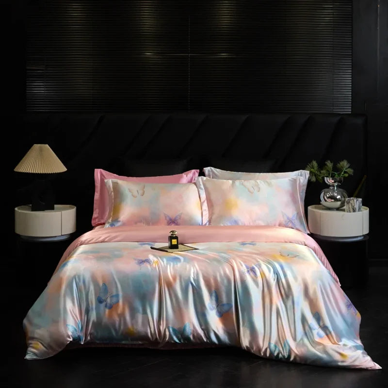 Natural Silk Bedding Set Single Double Queen King Printing Duvet Cover Luxury Quilt Cover Bedsheet Pillowcase