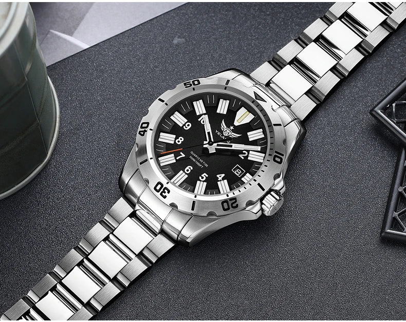 YELANG  V1036 42mm Men Quartz Watch Luminous 10 Years Lithium Movement Rotated Dial 30ATM 300m Waterproof Military Style Watches