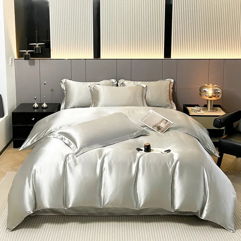 Luxury Satin Bedding Set Solid Color Duvet Cover Comfortable Smooth Quilt Cover Single Double Twin Full Queen King Size