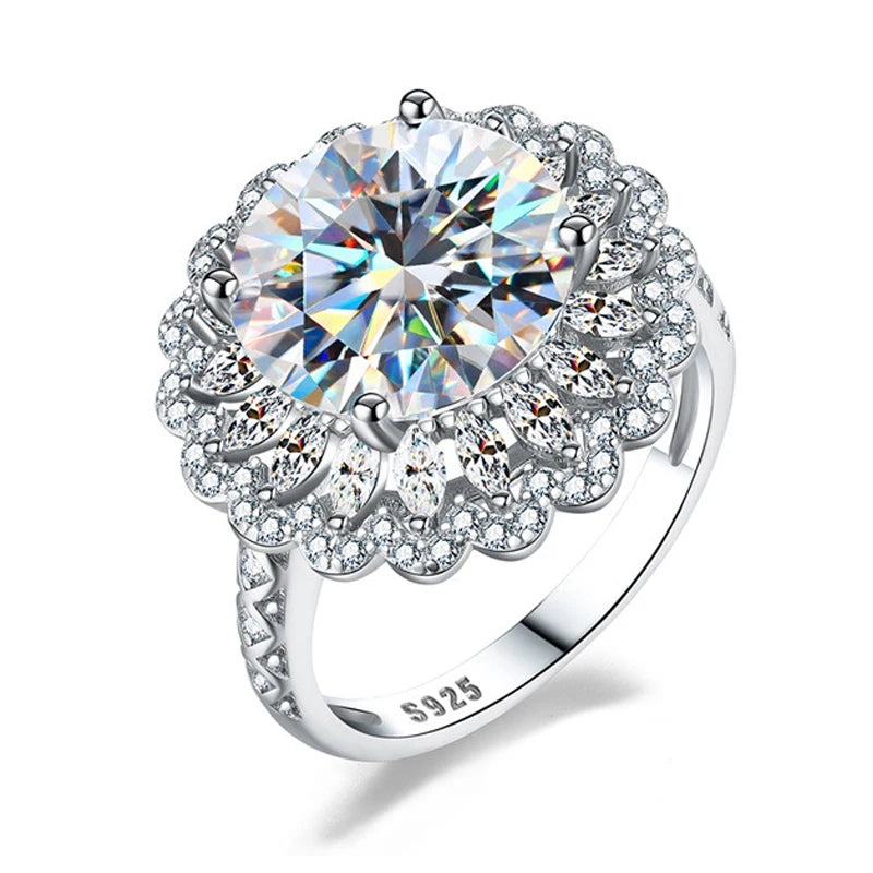 Houtros 5CT Large Moissanite Diamond Rings For Women 925 Sterling Silver Babysbreath Flower Wedding Ring Fine Jewelry GRA