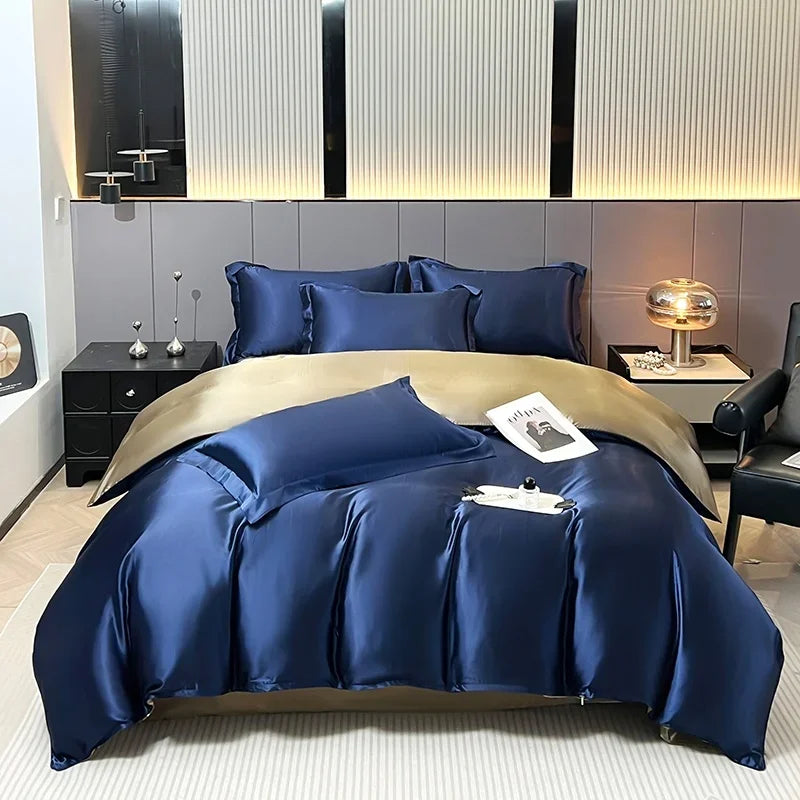 Luxury Satin Bedding Set Solid Color Duvet Cover Comfortable Smooth Quilt Cover Single Double Twin Full Queen King Size
