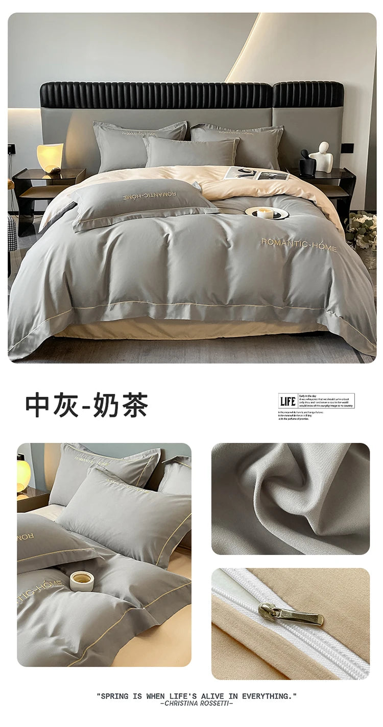 1 Set Cotton Bedding Set with Duvet Cover Bed Sheet Pillowcase Luxury  Bedsheet Solid Color King Queen Full Twin Size