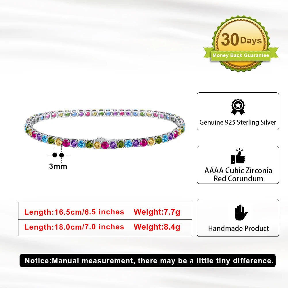 Rinntin Genuine 925 Sterling Silver Tennis Chain Bracelet Handmade High-end Luxury Hand Chain for Men Women Jewelry Gift SB128