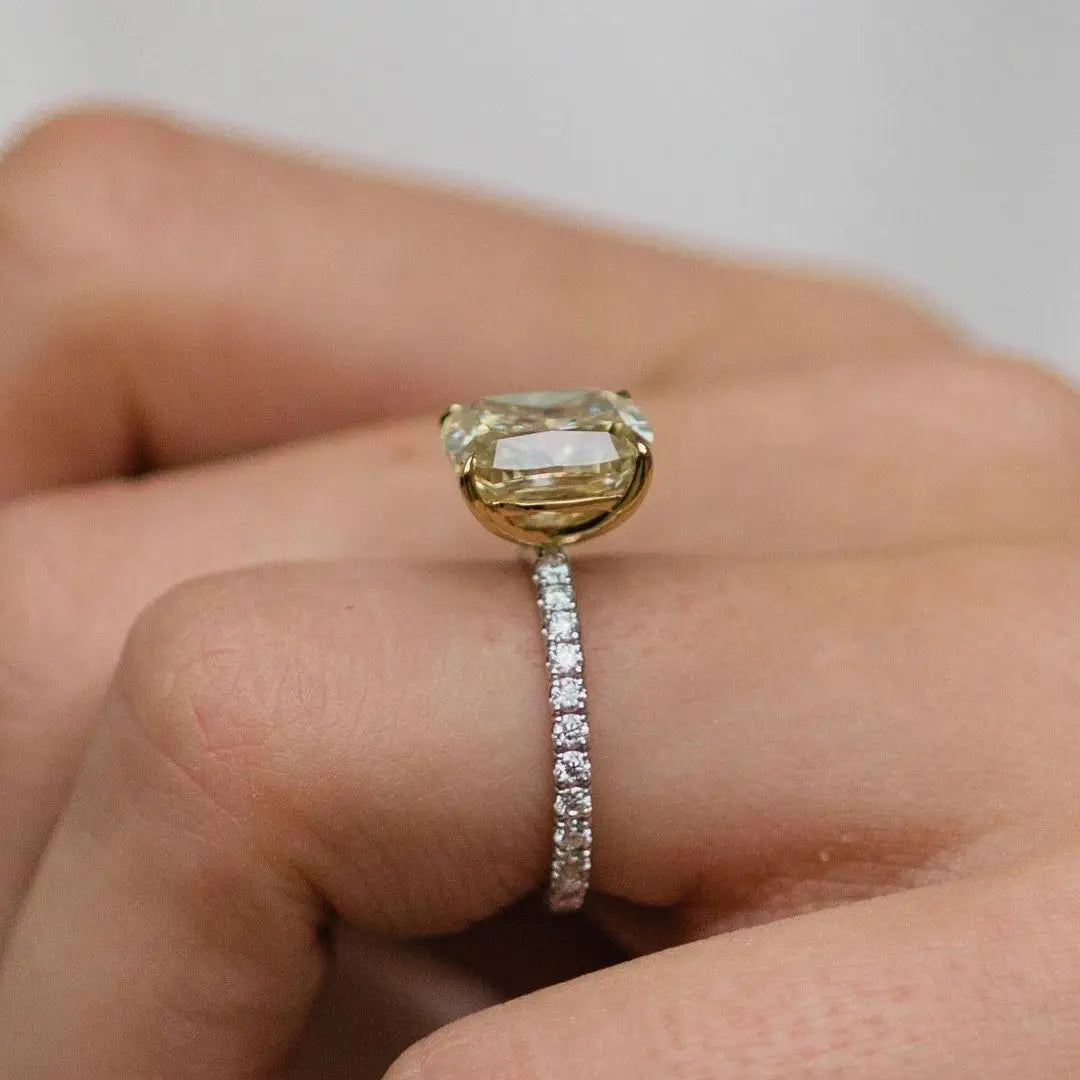 JOVOVASMILE 3 Carat Yellow Moissanite Au 750 Rings 7x9mm Brilliant Cushion Cut Real Original 18k Gold Two-Tone Fine Jewelry