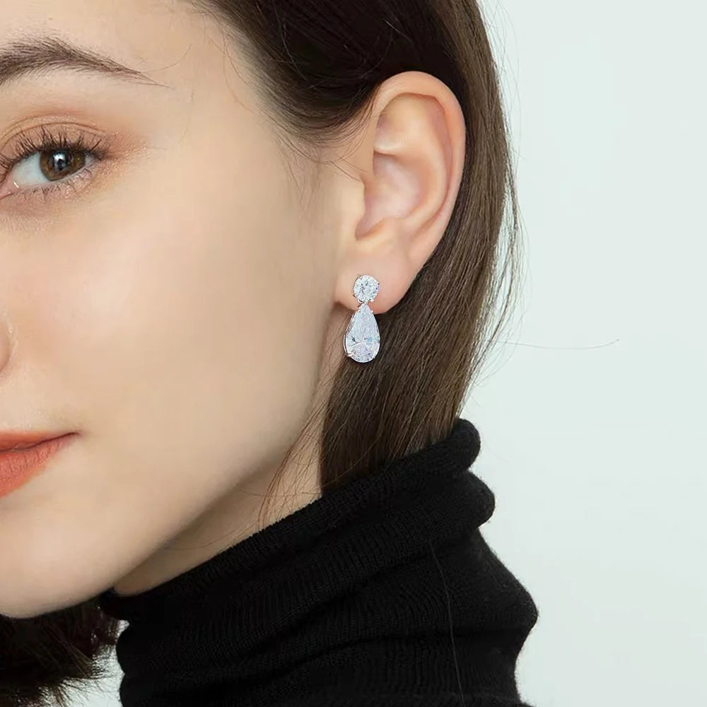 Certified Pear/Round Cut Moissanite Diamond Drop Earrings for Women 100% 925 Sterling Silver Waterdrop Shape Stud Earring