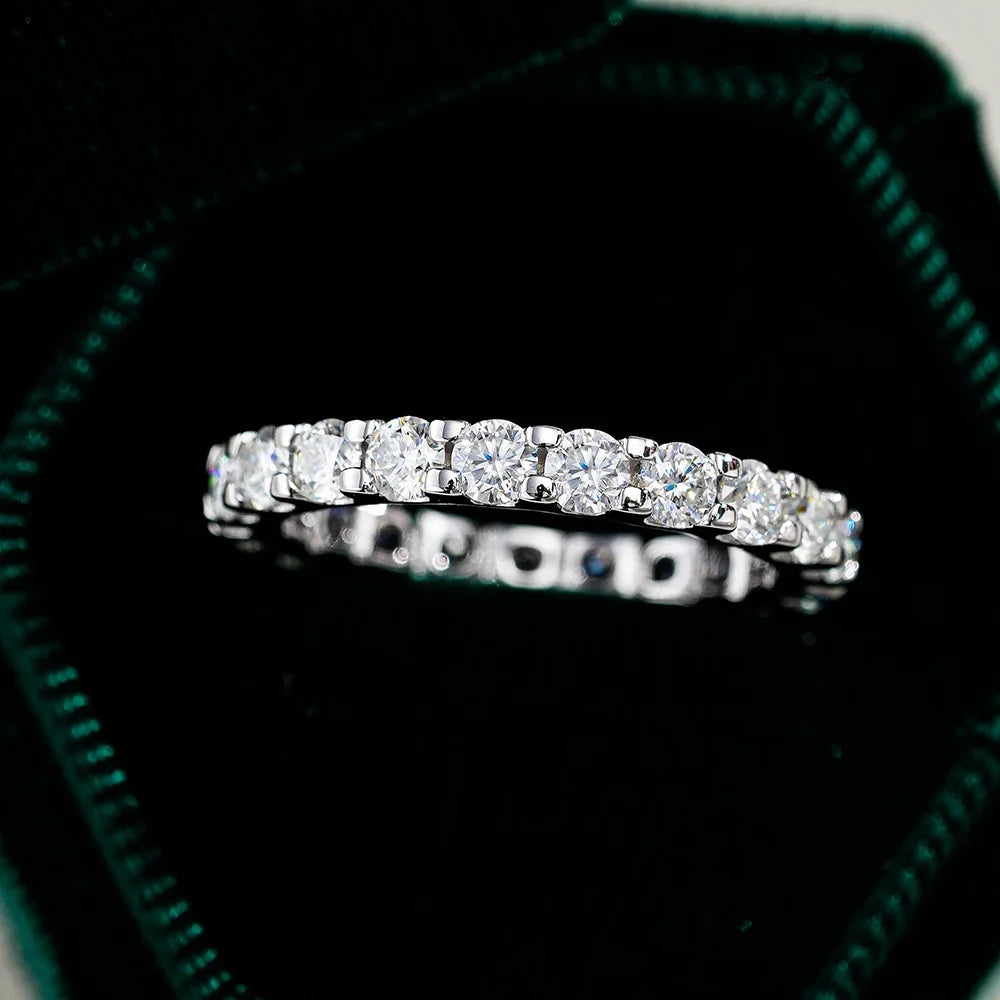 FEOBUR 2/3/4/5mm Moissanite Eternity Ring 18k White Gold Plated S925 Silver Diamond Engagement Rings for Women Men Wedding Band