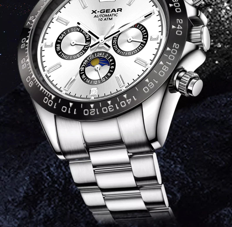 Montre mécanique automatique Panda Eye pour homme, lunette en céramique, trois cadrans, six aiguilles, étanche et lumineuse.