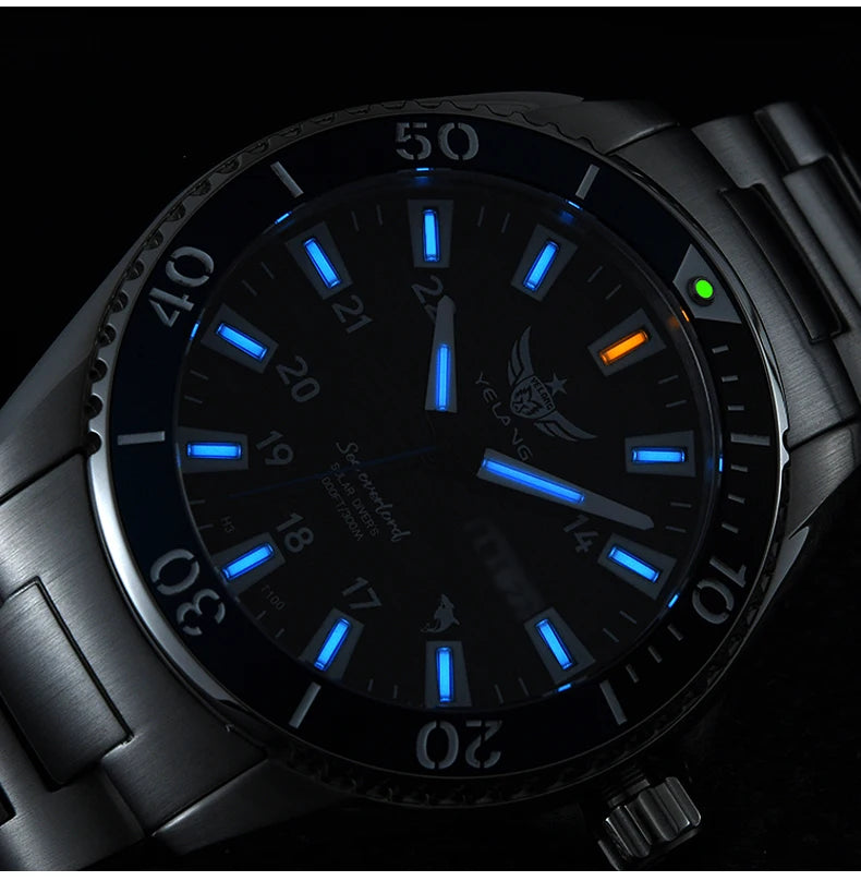Yelang V1217 300m Diving Solar Watch Japan VS43 Swiss Super Luminous Water Ghost Waterproof Top Sapphire Aluminum Bezel Reloj