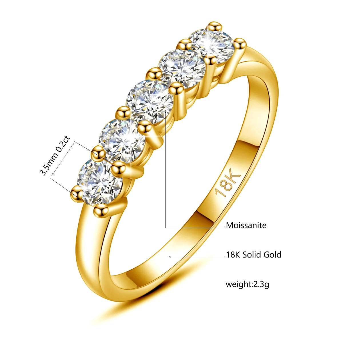 With Certficate Original Solid 18K Gold Moissanite Ring For Women 5 Stone AU 750 Luxury Jewelry With Stamp Engagement Gift Trend