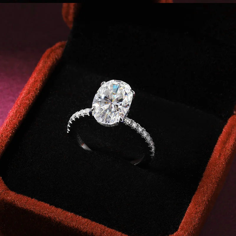 BXINY 1/2/3/4CT Oval Cut Moissanite Rings S925 Silver D Color VVS Lab Diamond For Women Wedding Bands Fine Jewelry GRA Certified