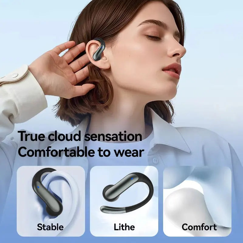 Bluetooth 5.3 Headphones LED Digital Power Display Long Playtime Comfortable Ear Hook Wear Noise Canceling Mic Stable Connection