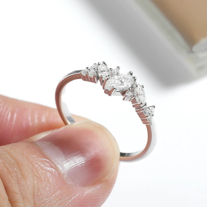 Smyoue 0.58cttw Marquise Cut Weeding Moissanite Rings for Women Double Halo High Quality 925 Sterling Silver Half Eternity Band