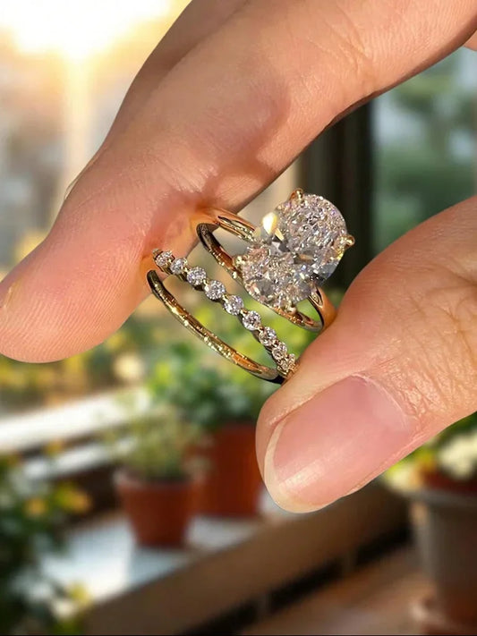 925 Sterling Silver Fashion Plain Oval Zircon Stackable Set Ring For Women Anniversary Wedding Luxury High Quality Fine Jewelry