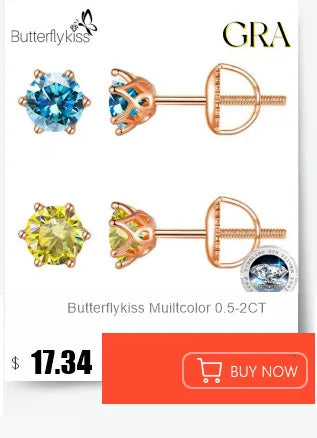 Butterflykiss Real 1 CT D Color Moissanite Stud Earrings For Women Top Quality 925 Sterling Silver Sparkling Wedding Jewelry