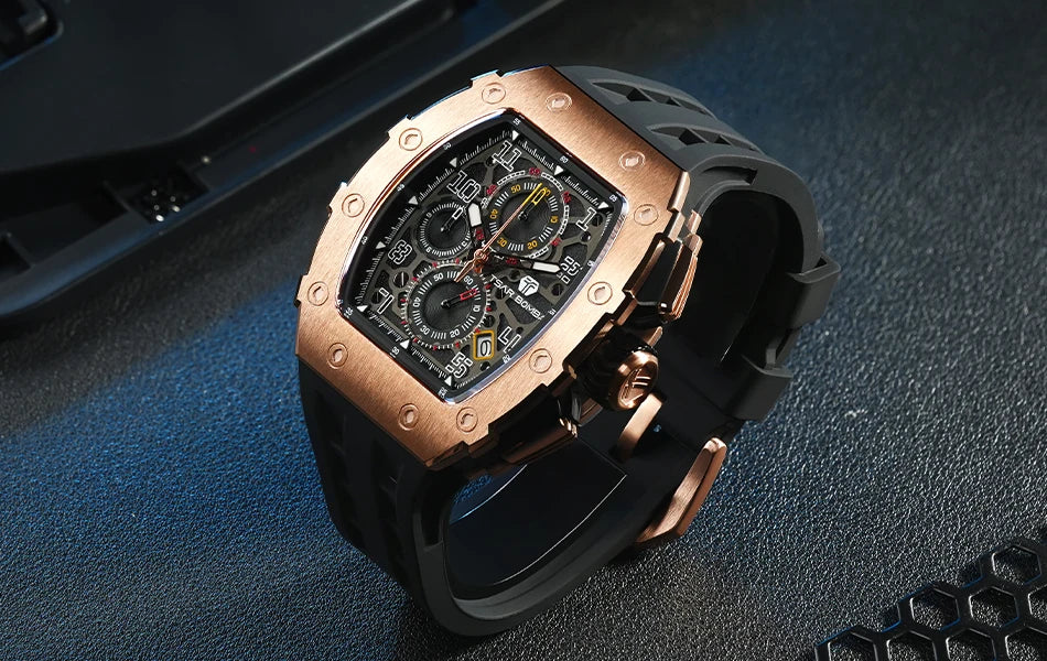 TSAR BOMBA Watch for Men Top Brand Luxury Waterproof Quartz Wristwatch Tonneau Clock Gift Chronograph Rectangle Mens Watch