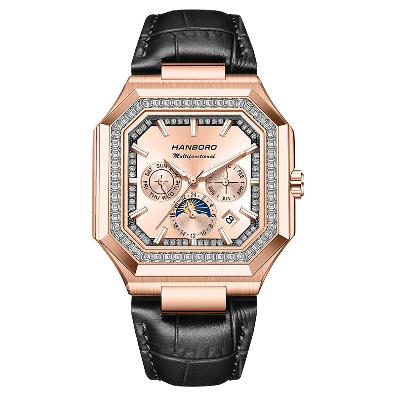 HANBORO Square Men's Fully Automatic Mechanical Watch Multi functional Fashion Trend Watch