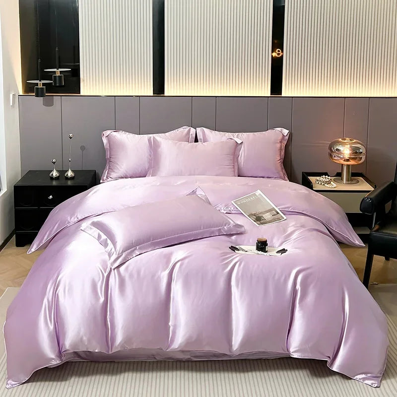 Luxury Satin Bedding Set Solid Color Duvet Cover Comfortable Smooth Quilt Cover Single Double Twin Full Queen King Size