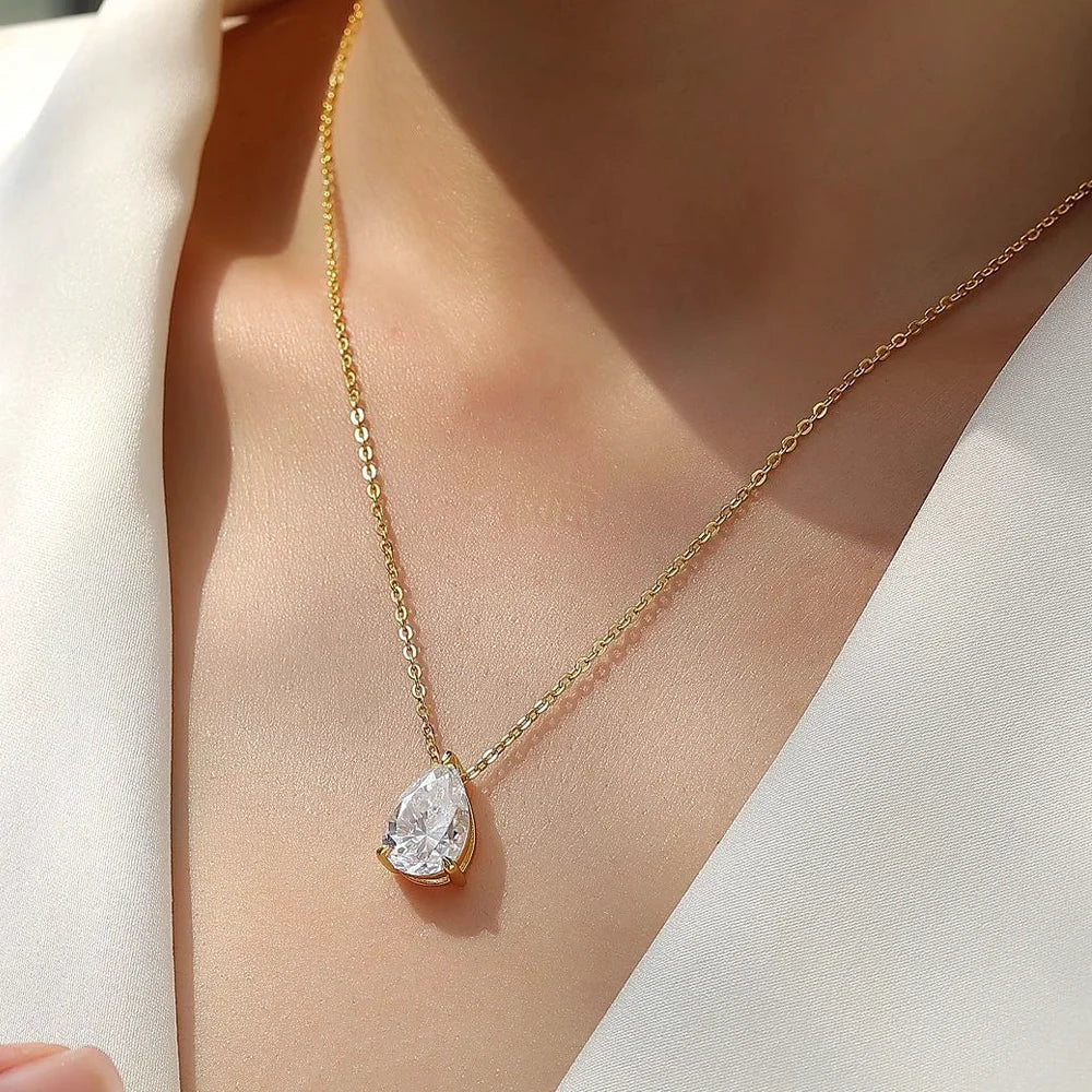 COSYA 1/2/3/4CT Pear Cut D Color Moissanite Rings/Necklace For Women S925 Silver VVS1 Lab Diamond Waterdrop Pendant Jewely Gift