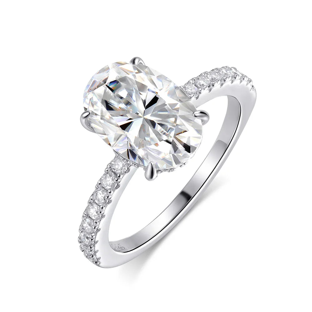 4.5CT Oval Cut Full Moissanite Engagement Ring for Women S925 Silver Plated 18K Gold Hidden Halo Diamond Wedding Band JewelryGRA