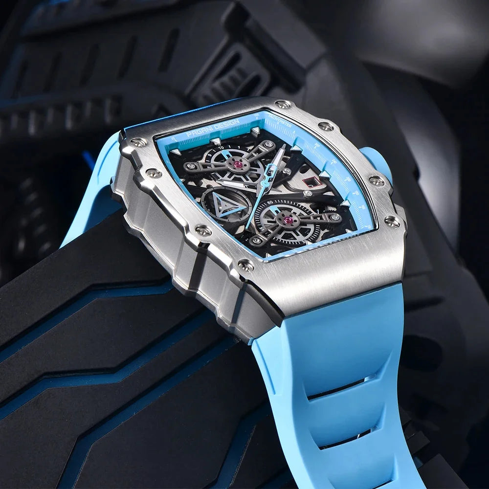 Pagani Design Men's Quartz Watches Japan Movt Skeleton Dial Waterproof Sport Rectangle Sapphire Glass Chronograph Watch For Men