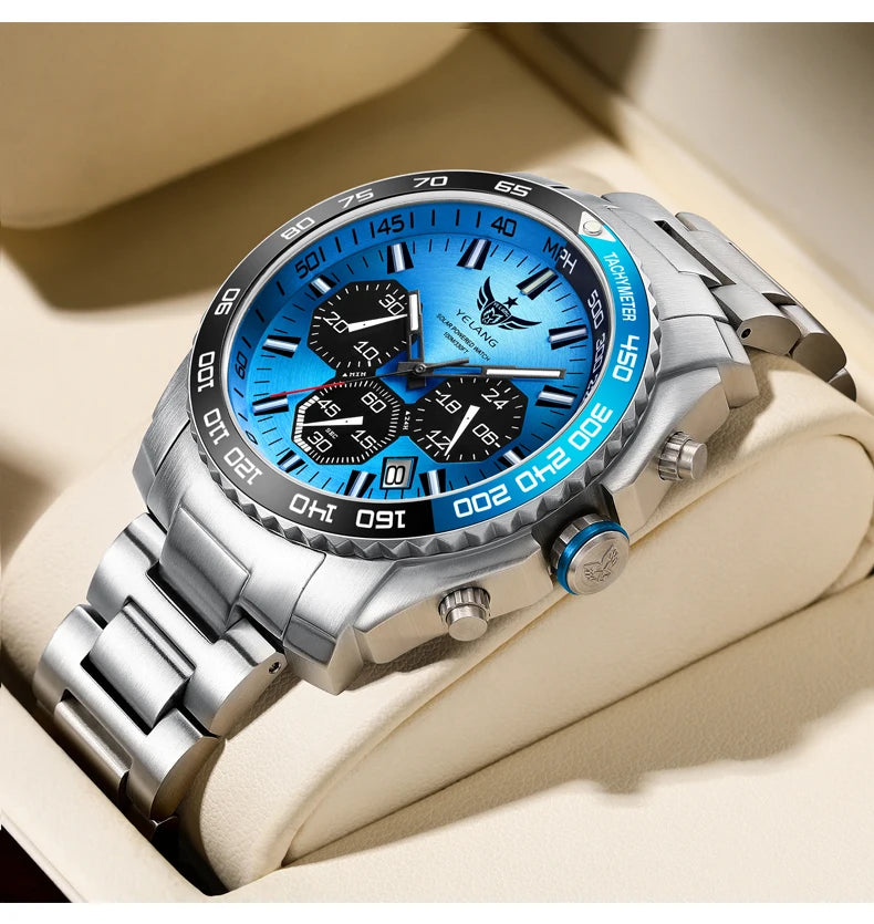 Yelang Watch 44mm V1215 Men Sports Watch Japan Eco-Drive VR42 Solar Diving Watch 100m Waterproof 10Bar Luminous watches for men