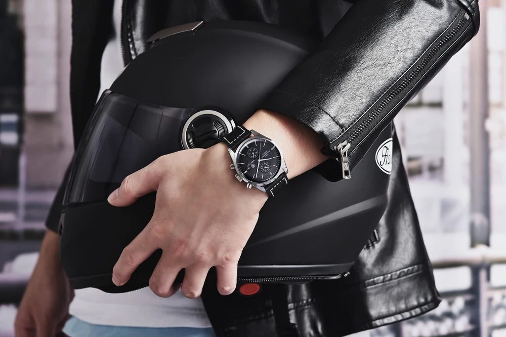 BENYAR Men Quartz Wristwatches Luxury Brand Chronograph Leather Sports Watch For Men Military 100M Waterproof Reloj Hombre 2023