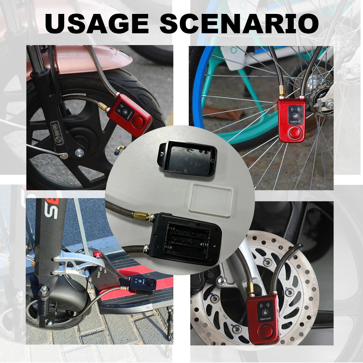 Smart Bike Lock with Wireless App Control Anti-Theft Alarm IP44 Waterproof Braided Steel Cable for Motorcycle Bicycle Scooter
