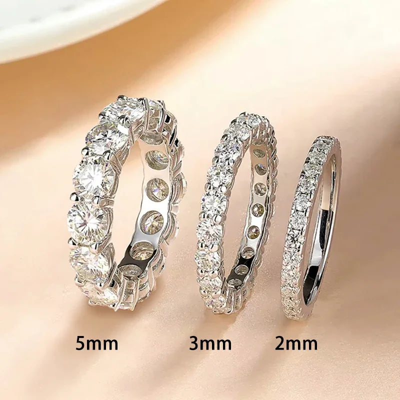 FEOBUR 2/3/4/5mm Moissanite Eternity Ring 18k White Gold Plated S925 Silver Diamond Engagement Rings for Women Men Wedding Band
