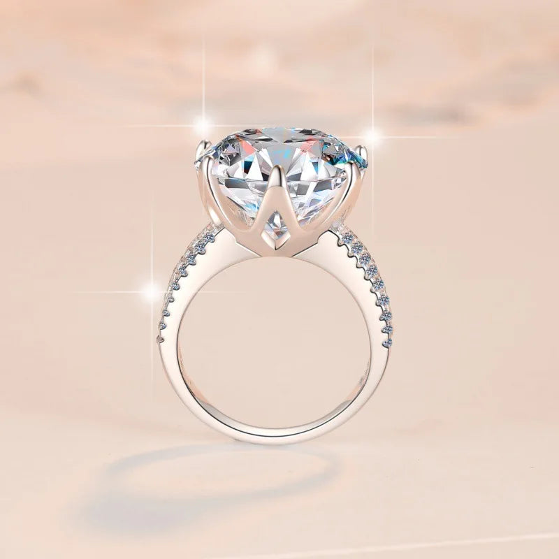 10 Carats 14mm Moissanite Ring Plated 18K Gold Brilliant Diamond 925 Sterling Silver Finger Band Women's Wedding Jewelry