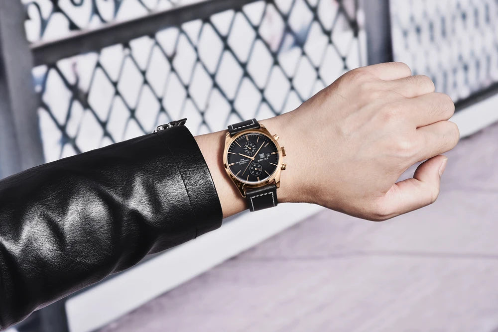 BENYAR Men Quartz Wristwatches Luxury Brand Chronograph Leather Sports Watch For Men Military 100M Waterproof Reloj Hombre 2023