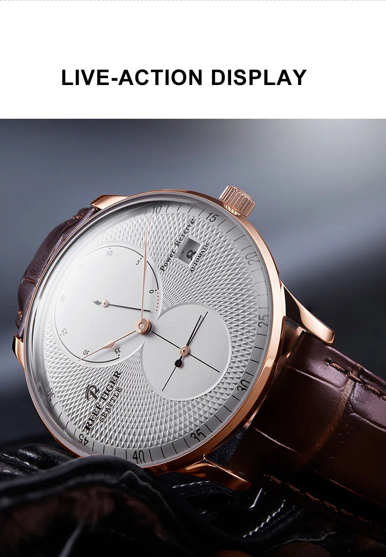 Reef-Tiger /RT Men Luxury Watch Rose Gold Mechanical Watch Brown Leather Strap Analog Watches Relogio Masculino RGA82B0