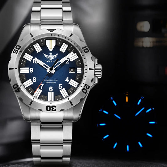 YELANG  V1036 42mm Men Quartz Watch Luminous 10 Years Lithium Movement Rotated Dial 30ATM 300m Waterproof Military Style Watches