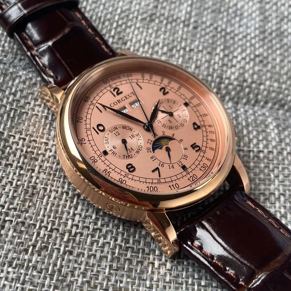 Automatic Watch for Men Multification Date Day Month Year 316L Mechanical Men's Watch Polished Case Day/Night Indicator 42mm