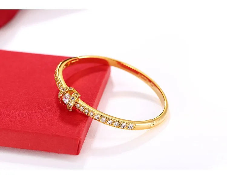 AU999 Gold Bracelet Diamond Clamps Bracelet AU750 Women's Simple Light Bracelet 24K Real Gold Bracelet Jewelry