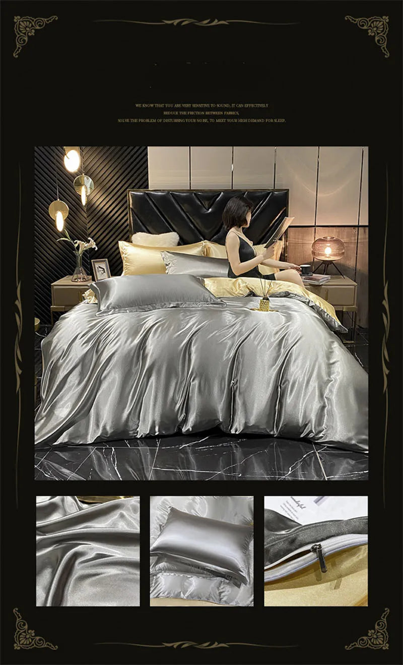 High End Mulberry Silk-Blending Fabric Duvet Cover Set Luxury King Size Bedding Set Silky Quilt Cover and Pillowcase No Sheet