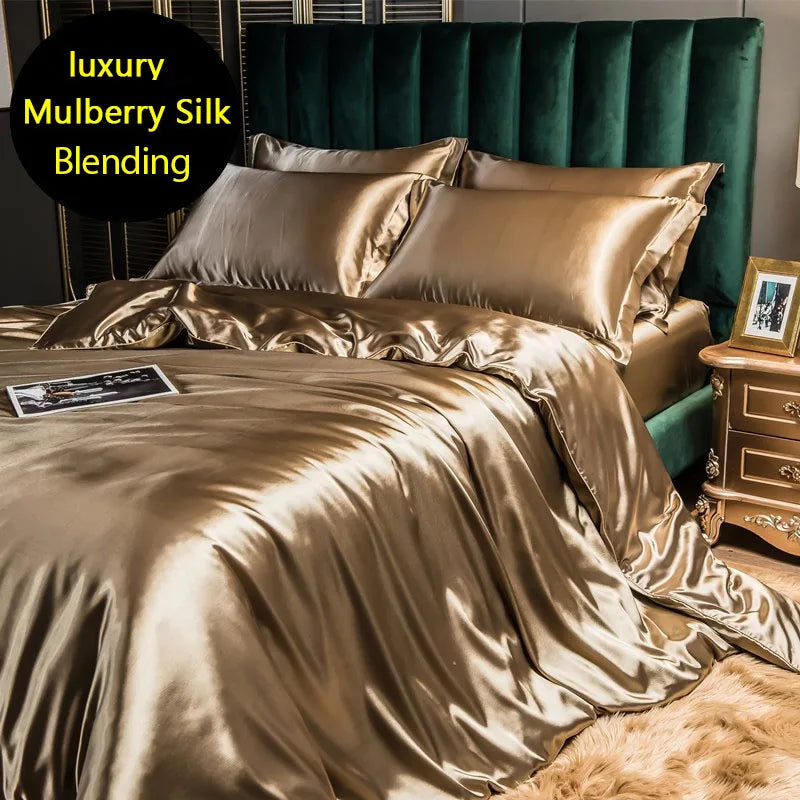 High End Mulberry Silk-Blending Fabric Duvet Cover Set Luxury King Size Bedding Set Silky Quilt Cover and Pillowcase No Sheet