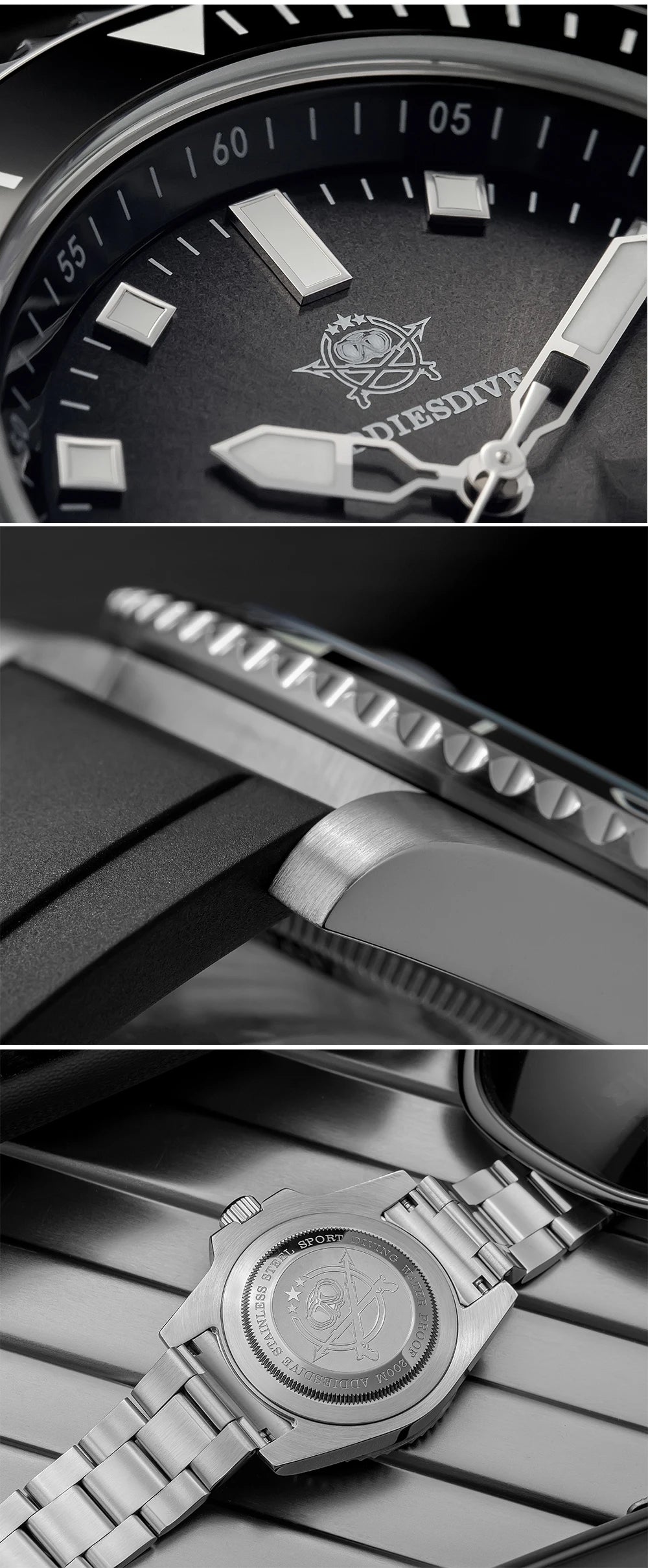 ADDIESDIVE New Men Watch AD2089 Diver 200m Waterproof Wristwatch Ceramic Bezel Luminous 316L Stainless Steel Quartz Watch AD2089