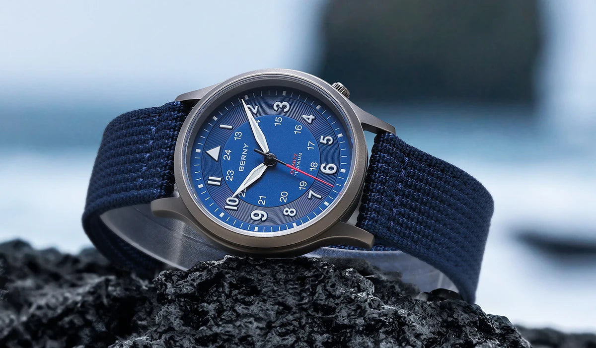 BERNY Full Titanium Watches for Men Outdoor Quartz Men's Field Pilot Wristwatch VH31 Super Luminous Sapphire Easy Read Watch