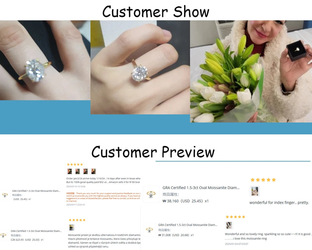 GRA Certified 1.5-3ct Oval Moissanite Diamond Rings Women S925 Sterling Silver Engagement Wedding Anniversary Ring Jewelry Gifts