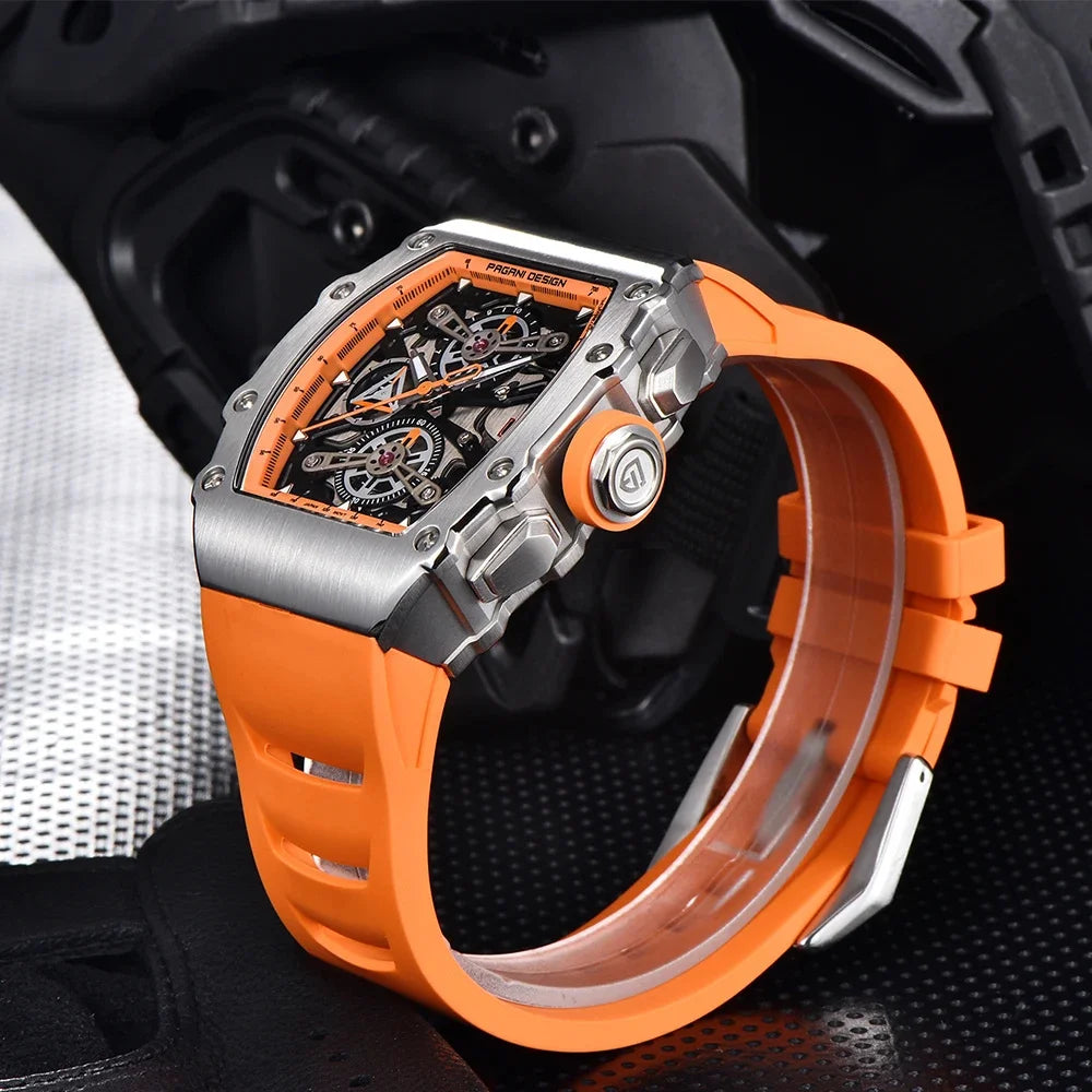 Pagani Design Men's Quartz Watches Japan Movt Skeleton Dial Waterproof Sport Rectangle Sapphire Glass Chronograph Watch For Men