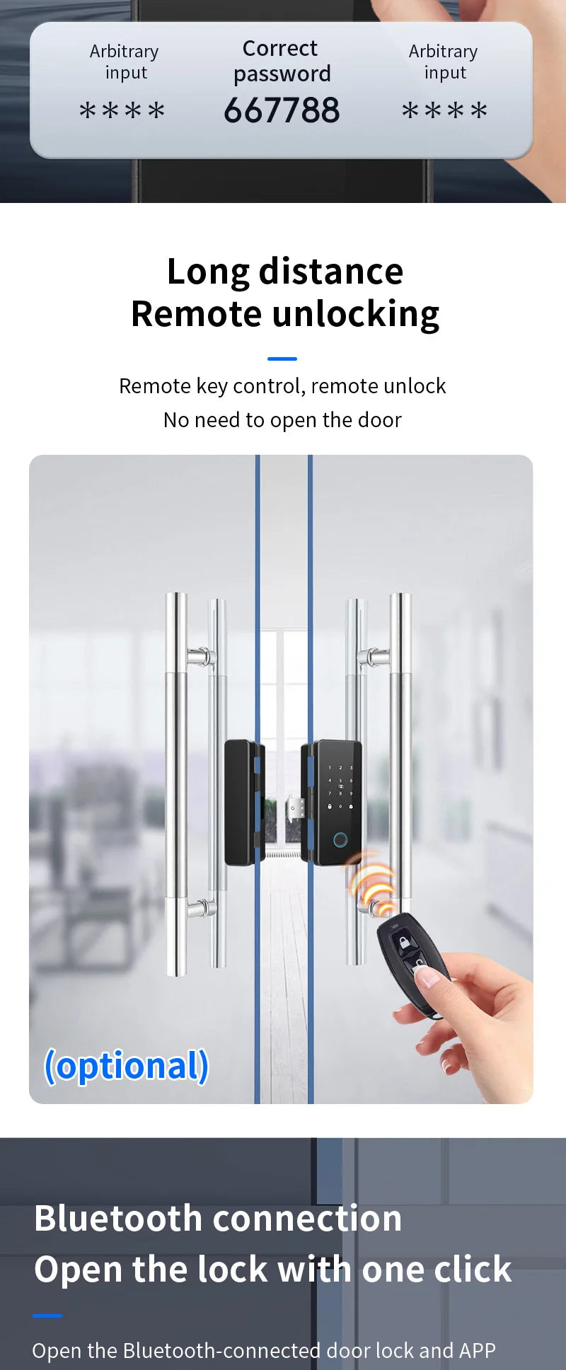 Glass Door Smart Lock TT-Lock Bluetooth Biometric Fingerprint Password Card Electronic Digital Lock office business departments